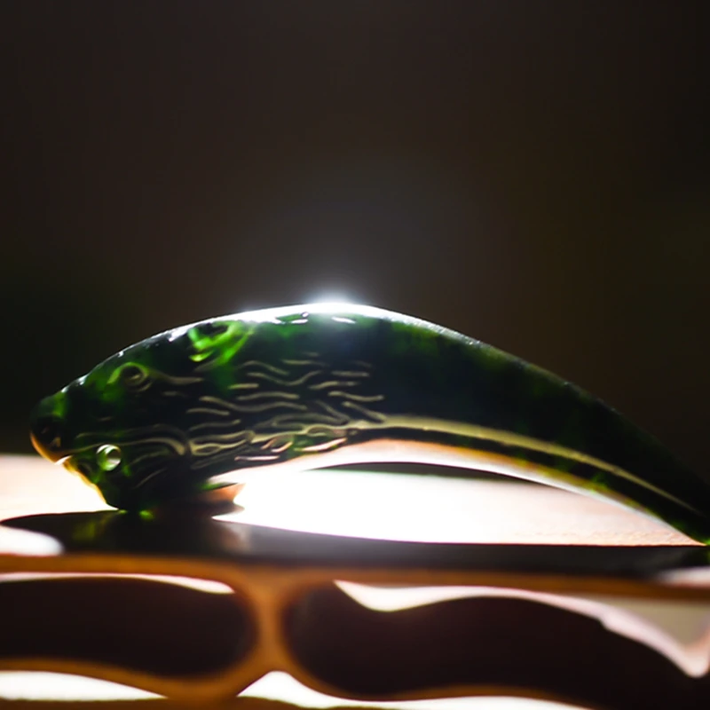 Китайский Черный Зеленый зуб волка нефрит кулон натуральный обсидиан ожерелье