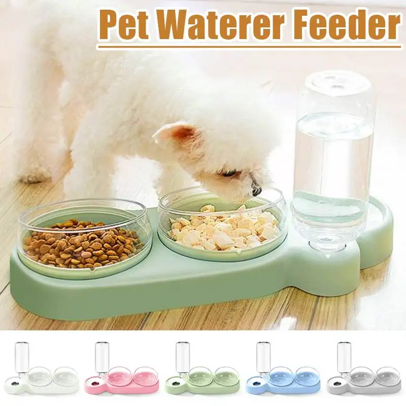 

Pet Cat Dog Bowl Automatic Feeder Dog Cat Food Bowl With Water Fountain Double Bowl Drinking Raised Stand Dish Bowls For Cats
