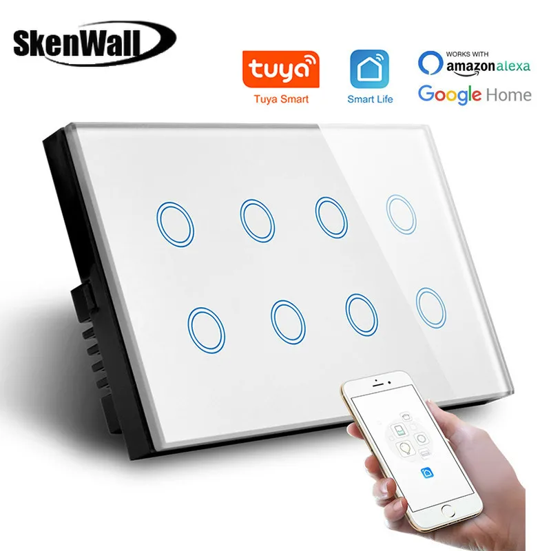 ЕС WiFi 8 банд сенсорный Умный потолочный вентилятор переключатель Tuya Smart Life APP