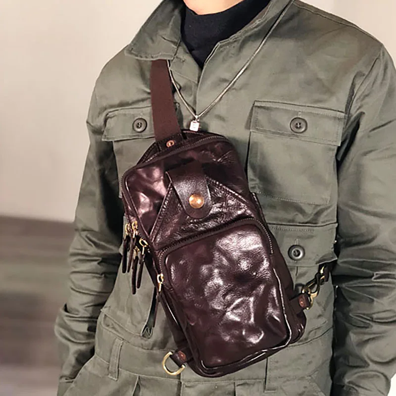 Мужские кожаные сумки ручной работы AETOO модные нагрудные кожаная плиссированная