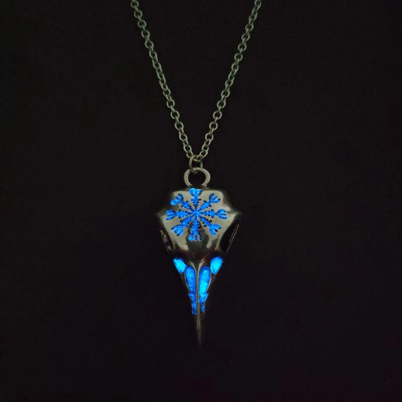 Silver blue Кулон викинга голова ворона кости светящаяся подвеска на шею женщины мужчины Светящиеся в темноте ожерелье s для Хэллоуина Ювелирные изделия Подарки - Окраска металла: Silver blue