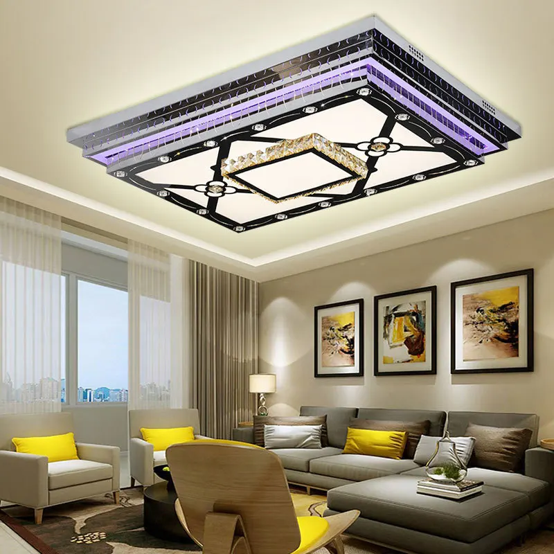 

Ceiling Lamp rectangular living room modern simple headlight lamp LED colorful remote control household crystal lamp wholesale