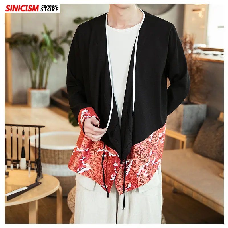 Sinicism Store 2020 мужская хлопковая льняная Свободная рубашка с открытой строчкой