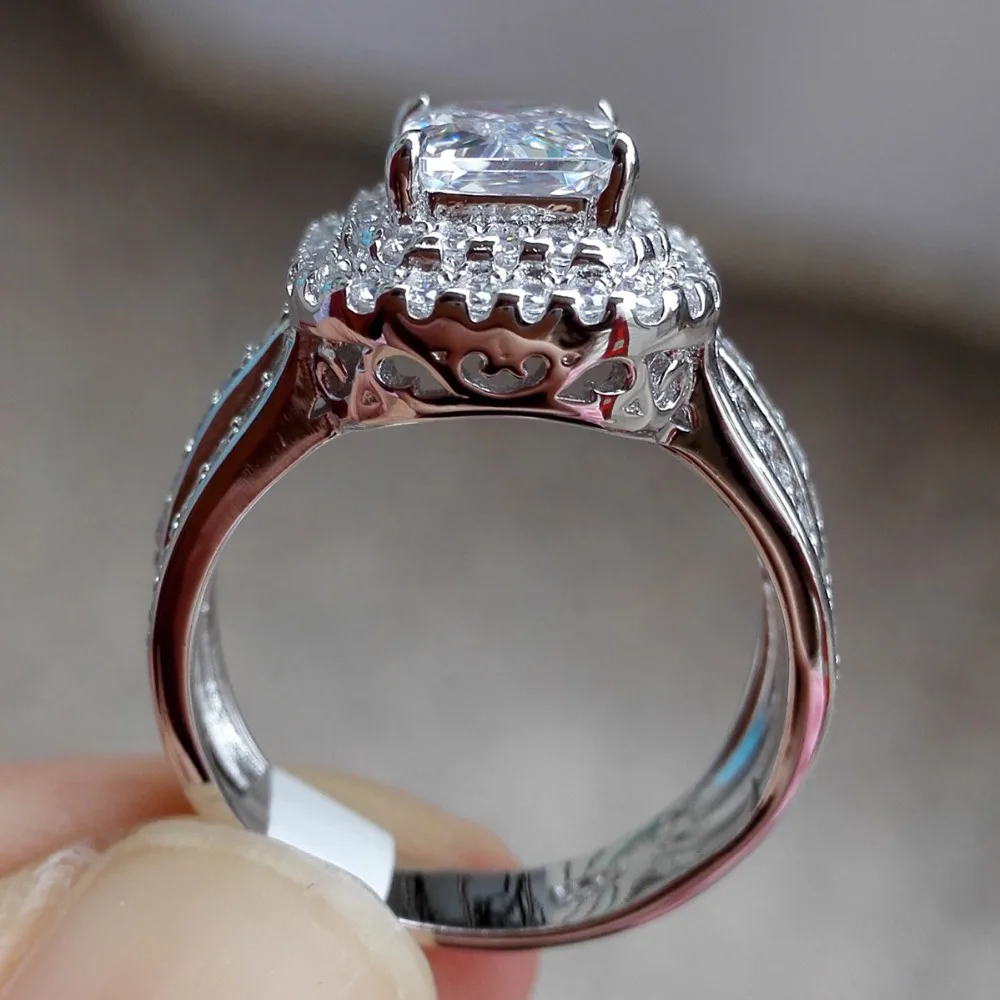 Newshe Свадебные Кольца для женщин классические ювелирные изделия 1,8 Ct Принцесса Cut AAA CZ Твердые 925 серебро кольцо для помолвки набор