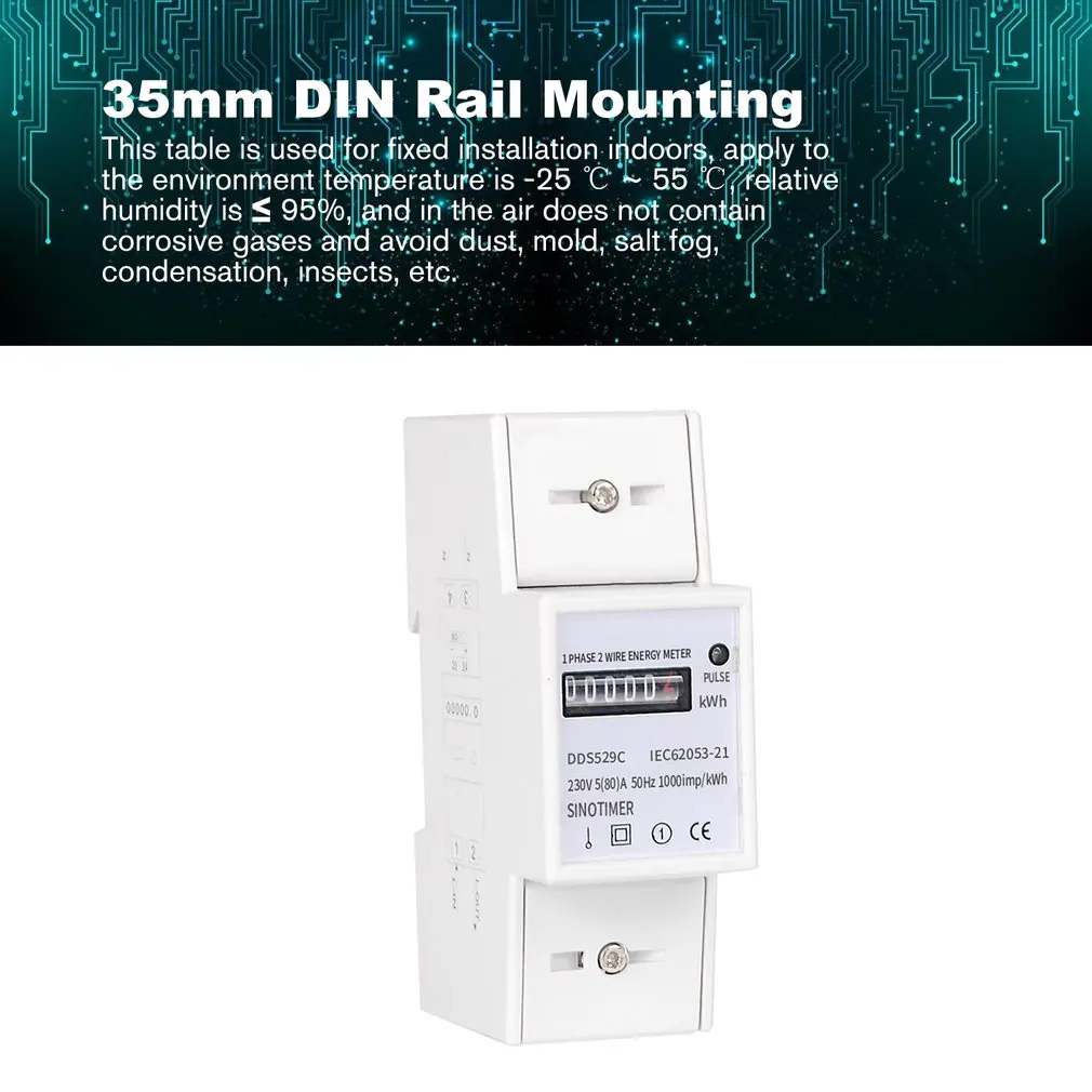Автоматический однофазный 2 Проводной Электрический счетчик энергии AC 230V 5-80A