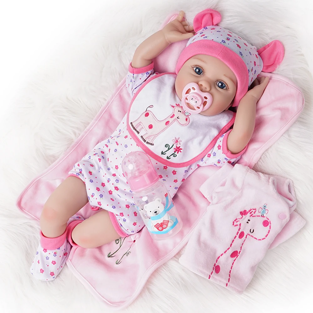 55 см Reborn Baby Doll девочка новорожденная игрушка подарок силиконовый винил розовый наряд с игрушкой Жираф