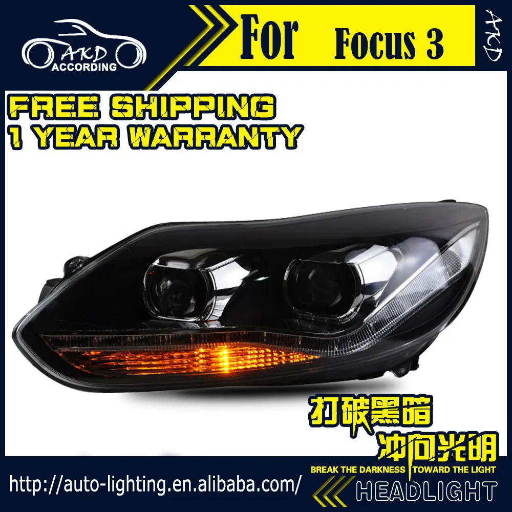 AKD автостайлинг фара для Ford светодиодная Focus 2012 2014 3 DRL D2H Hid сигнал поворота Bi Xenon