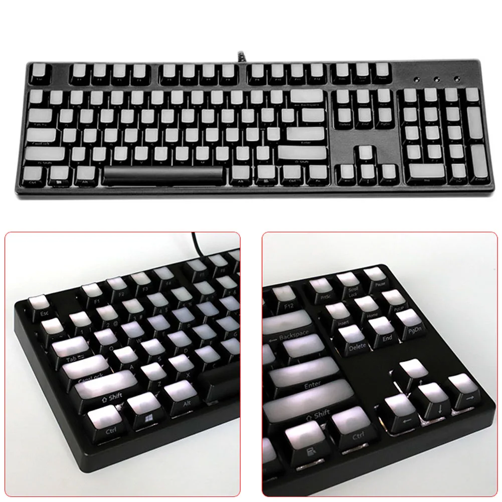 

104 Key Easy Install Office Replacement DIY Light Transmitting Keycap Side Printed 2 Tone Computer Gaming Translucent Ergonomic