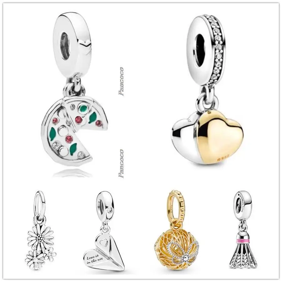 

Authentic 925 Sterling Silver Two-tone Double Hearte With Crystal Pendant Charm Beads Fit Pandora Bracelet & Necklace Jewelry