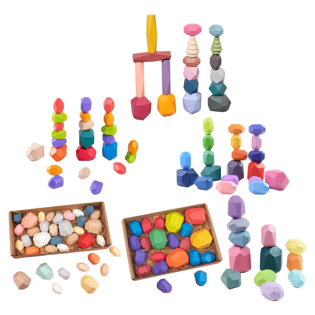 

Colorful Wood Stacking Stone Balancing Building Blocks Educational Toy