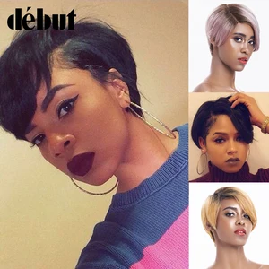 Парики из натуральных волос для чернокожих женщин, 99J, красные бразильские прямые короткие парики с короткой стрижкой Пикси, TT1B30, дешевые парики из натуральных волос с эффектом омбре