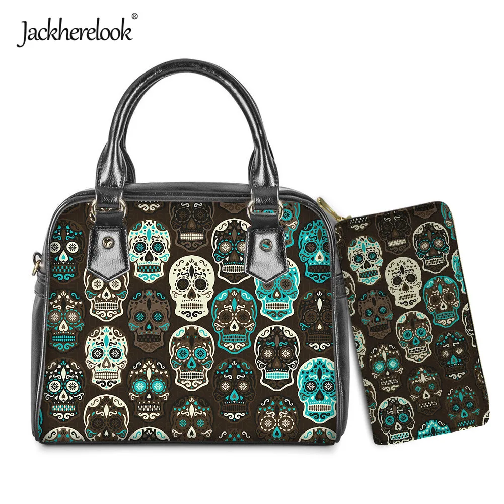 

Jackherelook крутая Дизайнерская Женская Роскошная сумочка с черепом PU кошелек 2 шт./компл. женская сумка через плечо сумка-мессенджер кошелек Bolsos...
