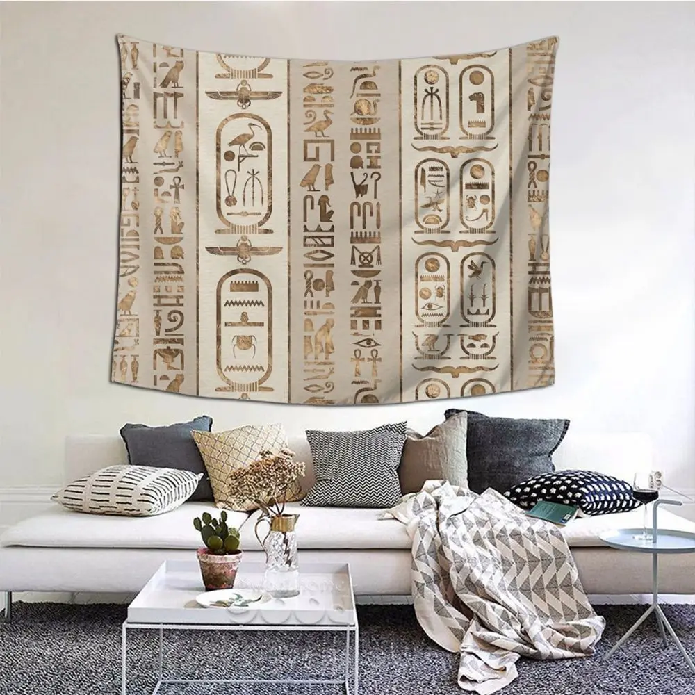 Египетские древние иероглифы пастельный Золотой гобелен Настенная подвесная