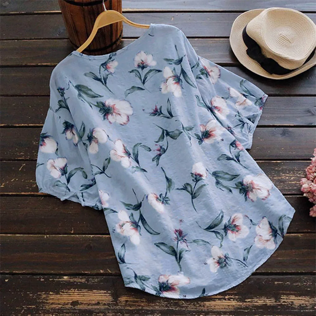 Блузка женская с V-образным вырезом винтажная рубашка рукавом до локтя свободная