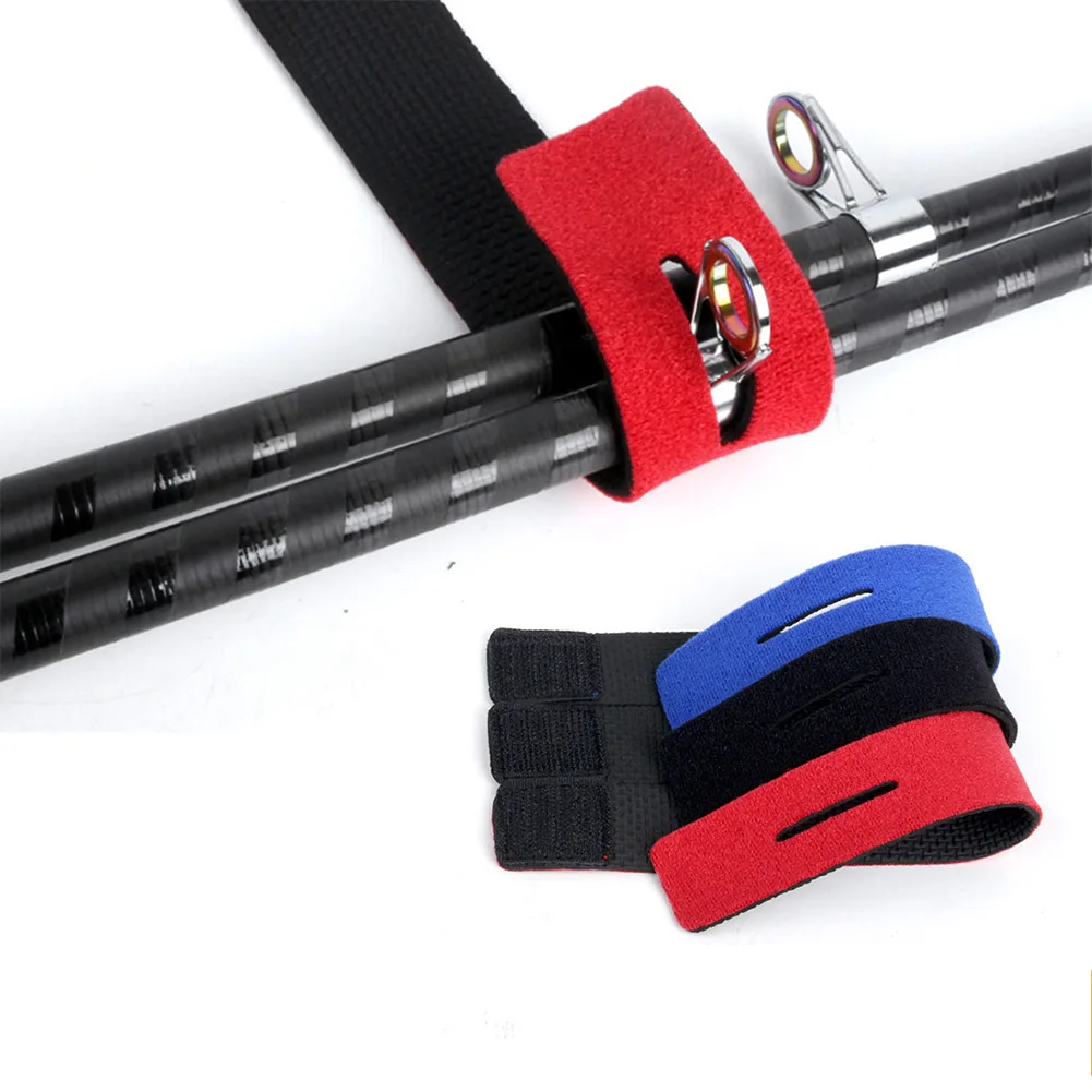 

2pcs Black/Red/Blue Fishing Rod Ties Reusable Fishing Rod Tie Holder Strap Fastener Ties SBR High Stretch OK Cloth Fishing Tool