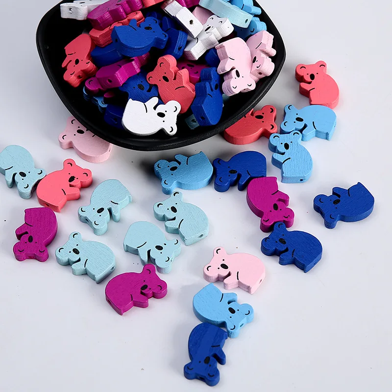 

50Pcs Color Fashion Charm Bear Wooden Beads Children DIY Handmade Beaded Material Loose Bead Jewelry Baby Toy Accessories