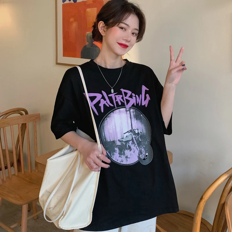 

EBAIHUI Japanese Summer Purple Casual Gothic Tees Hip-hop Letter Print Ulzzang Short Sleeve Casual Vintage Tops Harajuku T-shirt