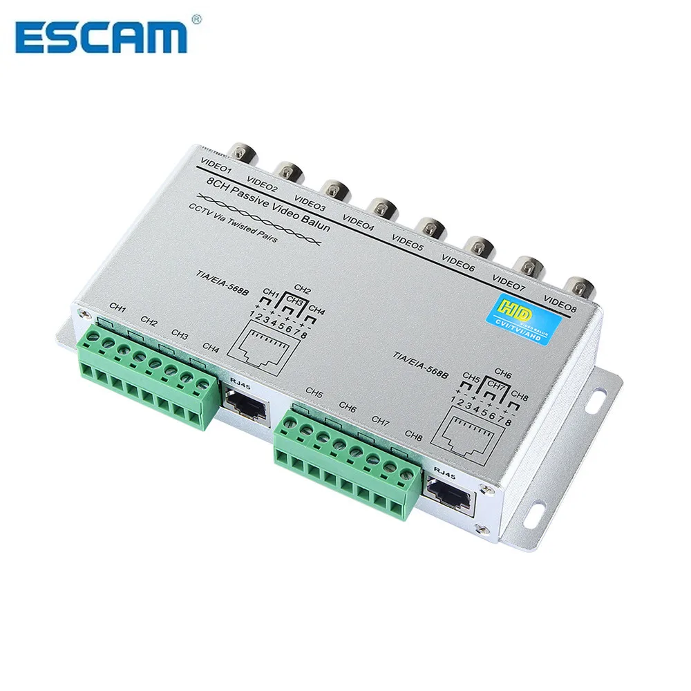 Пассивный видеосигнал ESCAM 4CH 8CH для камер TVI CVI AHD CCTV по витой паре UTP Video Balun