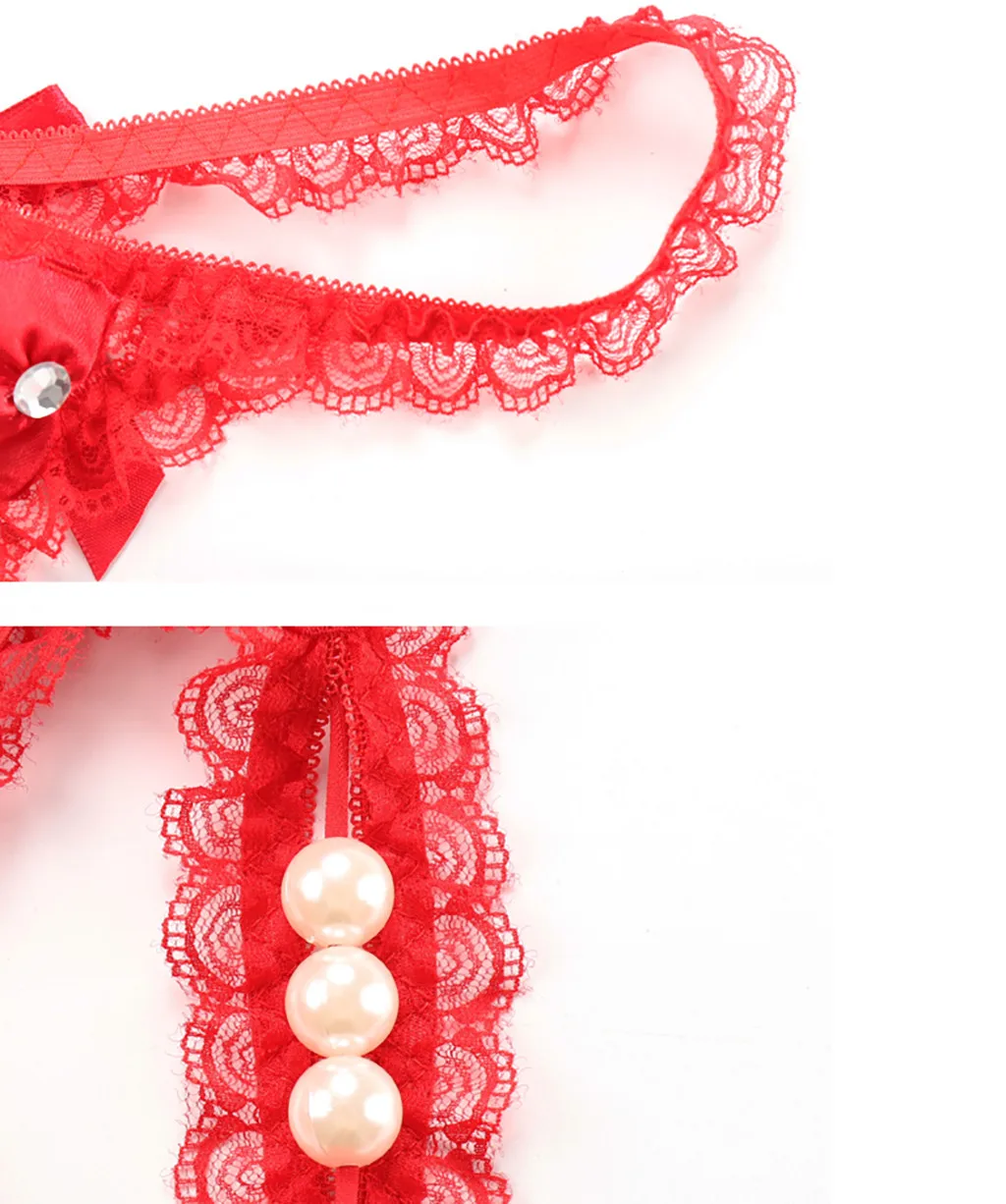 Сексуальное женское белье кружевные трусики стринги с жемчужной подвеской