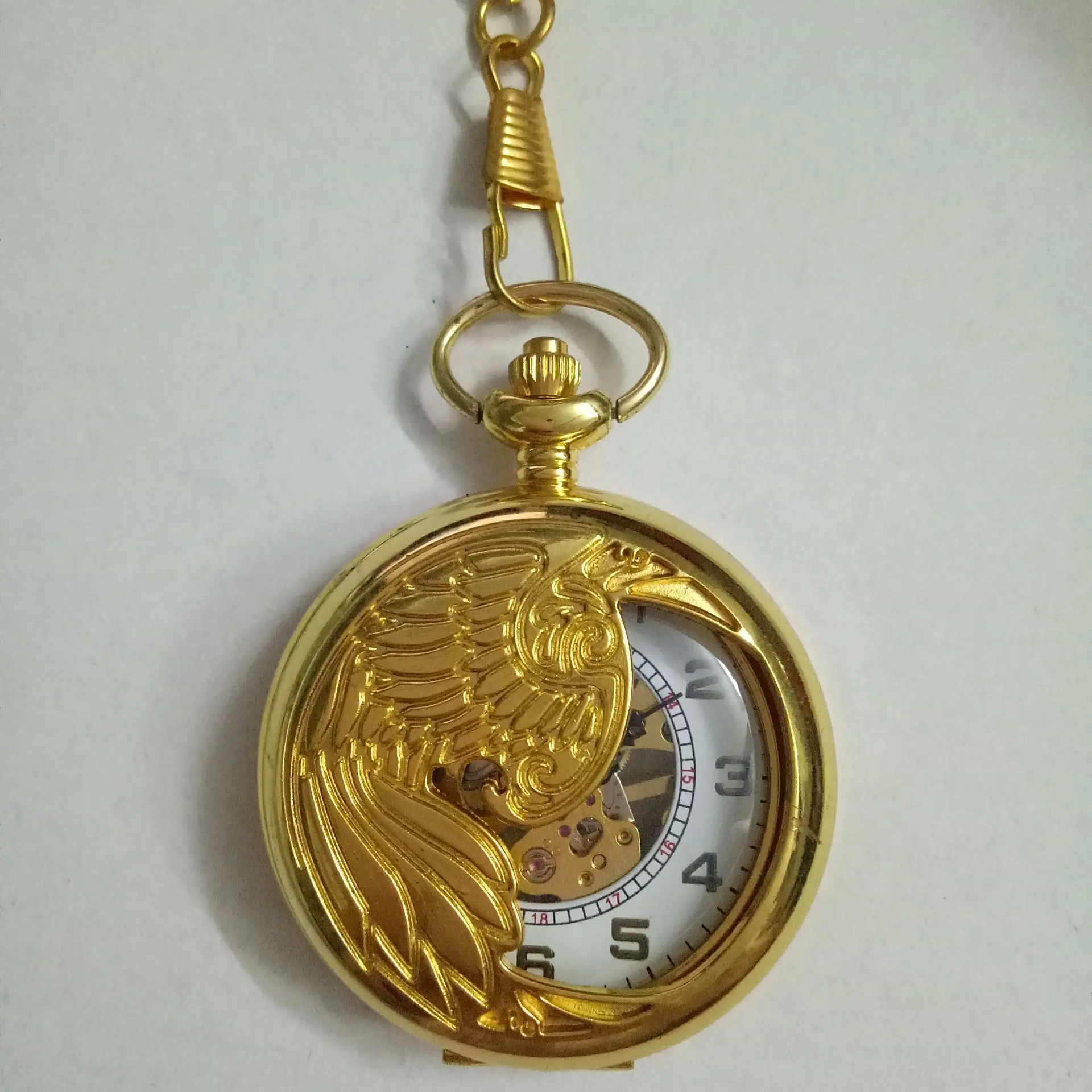

Men's Watches large thick chain carved full gold half-sided hollow carved eagle pocket watch men's mechanical pocket watch
