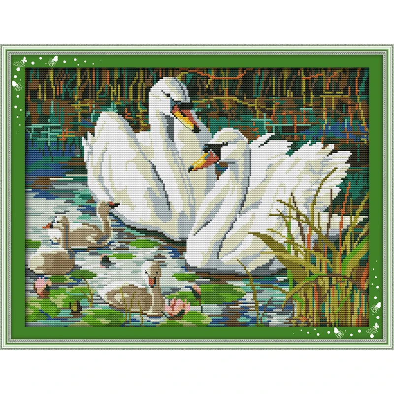 

Everlasting Love Swans Swimming Chinese Cross Stitch Kits Ecological Cotton Stamped 11CT 14CT DIY New Year Decorations For Home