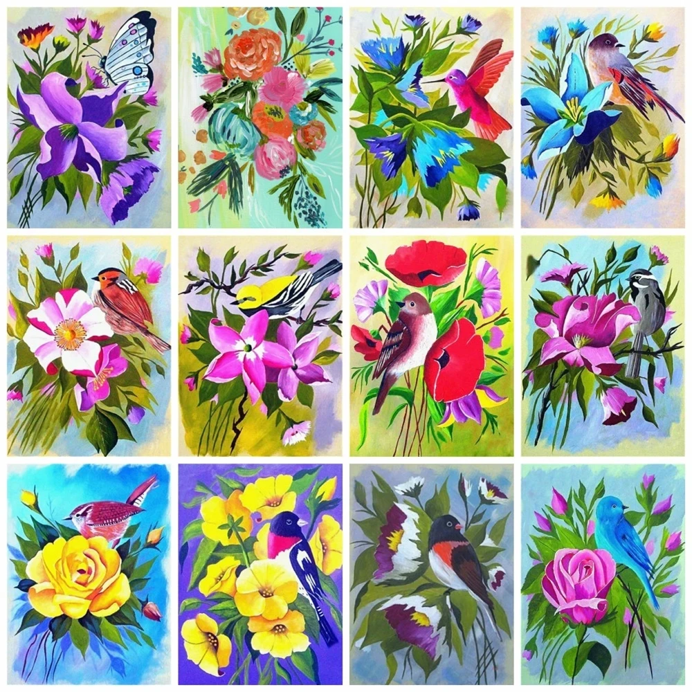 

5D Diy Diamond Painting Colorful Flowers Yellow Blue Red Rhinestone Square/round Diamond Embroidery Mosaic Bead Home Decoration