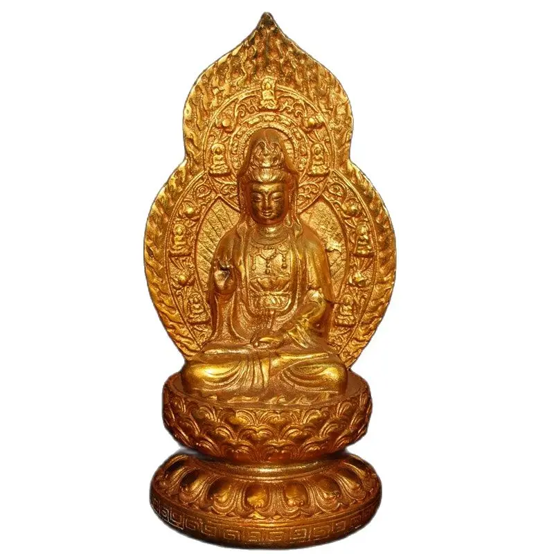 Chinese Old Craft Pure Copper Golden Backlight Guanyin Decoration