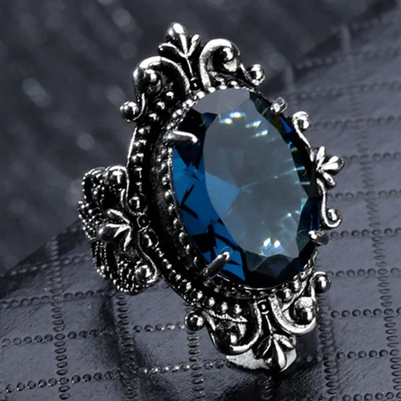 Модное женское кольцо Aqua blue обручальное винтажное серебряное в форме гусиного