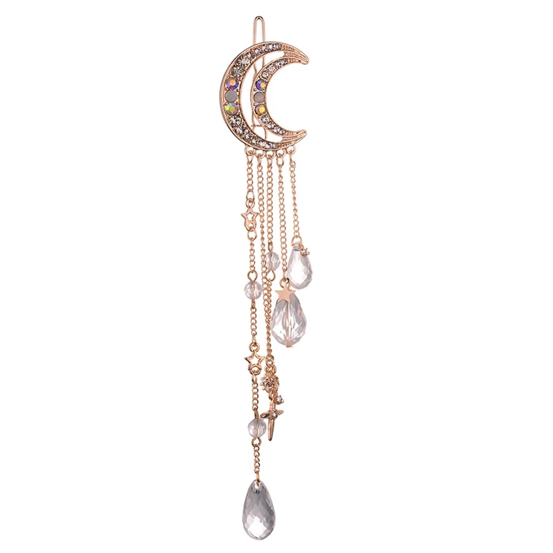MISANANRYNE Women Hairpin Moon Rhinestone Crystal Long Chain Beads Hair Pins Pendant Tassel Hairclip Jewelry Clip | Украшения и