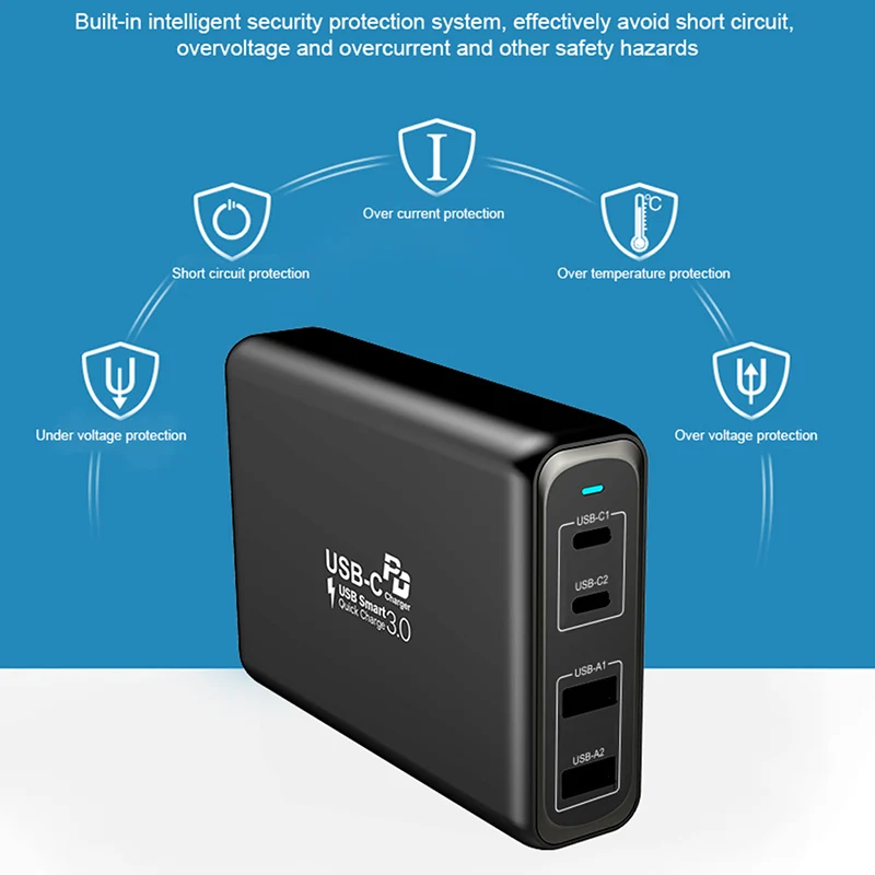 Сетевое зарядное устройство TQUQ 4 порта 156 Вт сетевой адаптер USB C PD 100 PPS 65 45 QC4.0 для