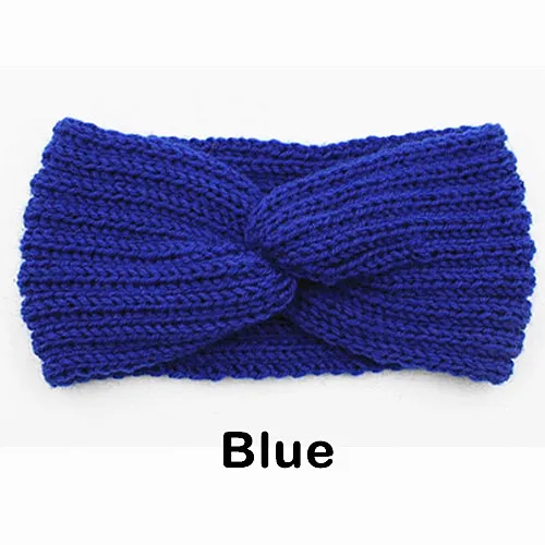Blue Зимняя теплая вязаная повязка на голову для женщин, шерстяная повязка на голову с вязаным узлом, тюрбан, повязка на голову для ушей, теплые повязки на голову, женские аксессуары для волос - Цвет: Blue