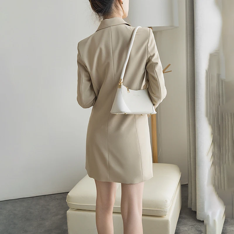 

SHENGPALAE Elegant Gray Dress Women's Summer 2021 New Notched Double Placket Waist Long Sleeve Mini Dresses Female Tide 5E1486