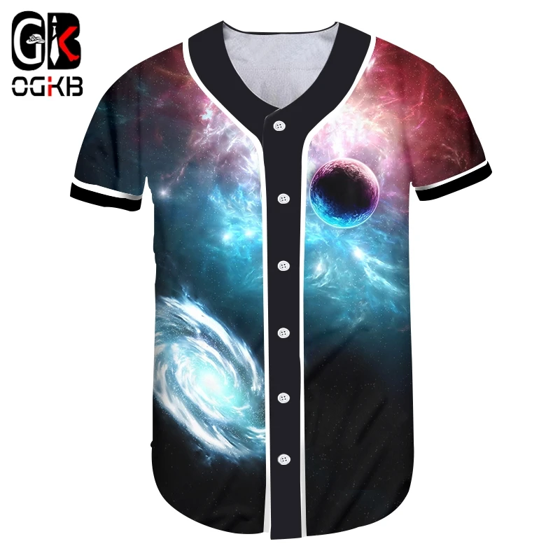 

OGKB новая звездное небо 3d печатная бейсбольная рубашка Мужская Летняя Повседневная мужская рубашка с короткими рукавами забавная уличная о...