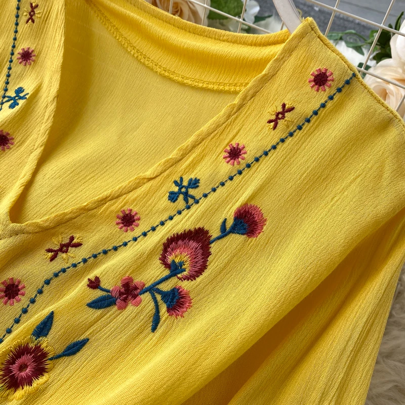 Богемное Женское Платье макси с цветочной вышивкой винтажное повседневное