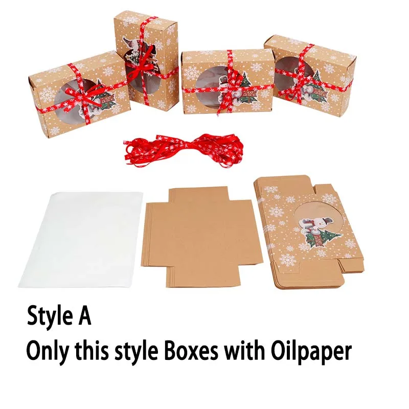 Рождественские коробки для печенья из крафт пластика OurWarm 6 шт. с маслобумагой и