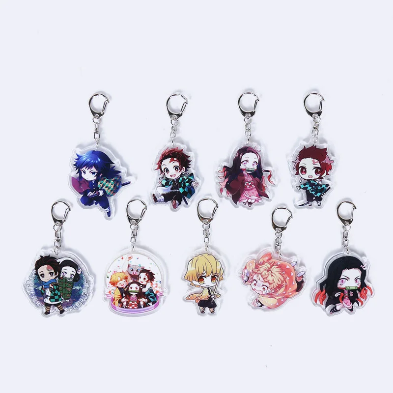 9pcs keychain 16 см японского аниме демон убийца Kimetsu no Yaiba фигурка Kamado Tanjirou Nezuko ПВХ фигурка модель воина Фигурки игрушки подарки - Цвет: 9pcs keychain