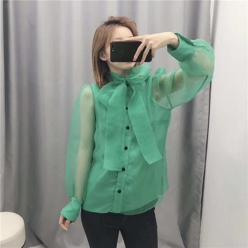 OMIKRON/Новые модные летние женские шифоновые блузки с длинным рукавом офисные