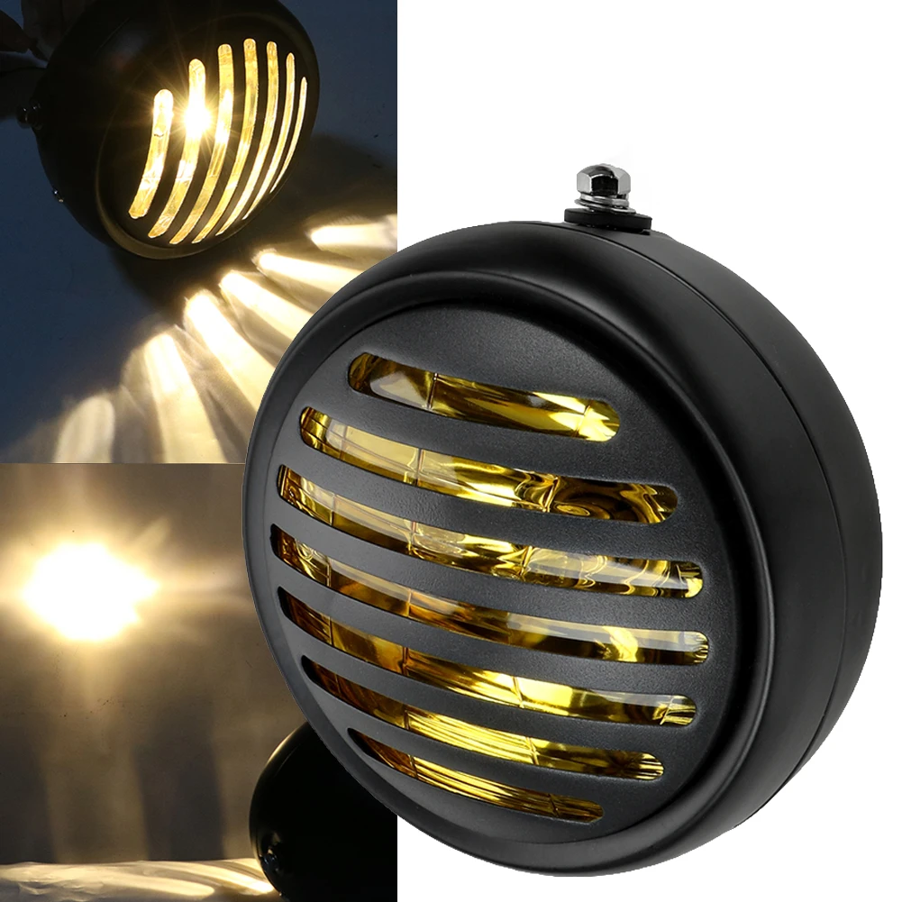 SUHU 1PCS Motorcycle Headlight Black Metal Retro 35W Front Light 12V Fits for Cafe Racer CG125 GN125 Lamps | Автомобили и
