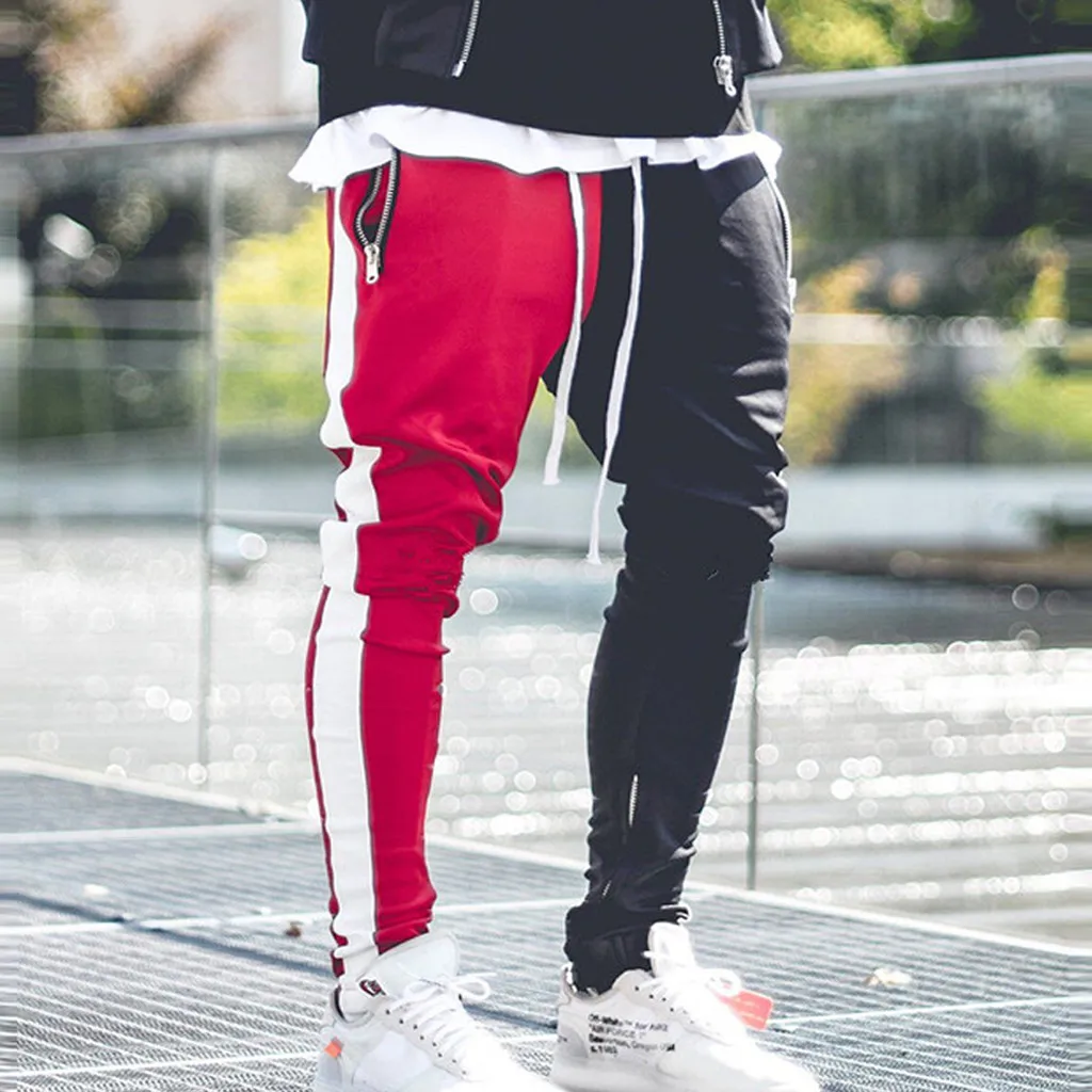 Мужские эластичные брюки-карандаш Длинные цветные лоскутные брюки на молнии