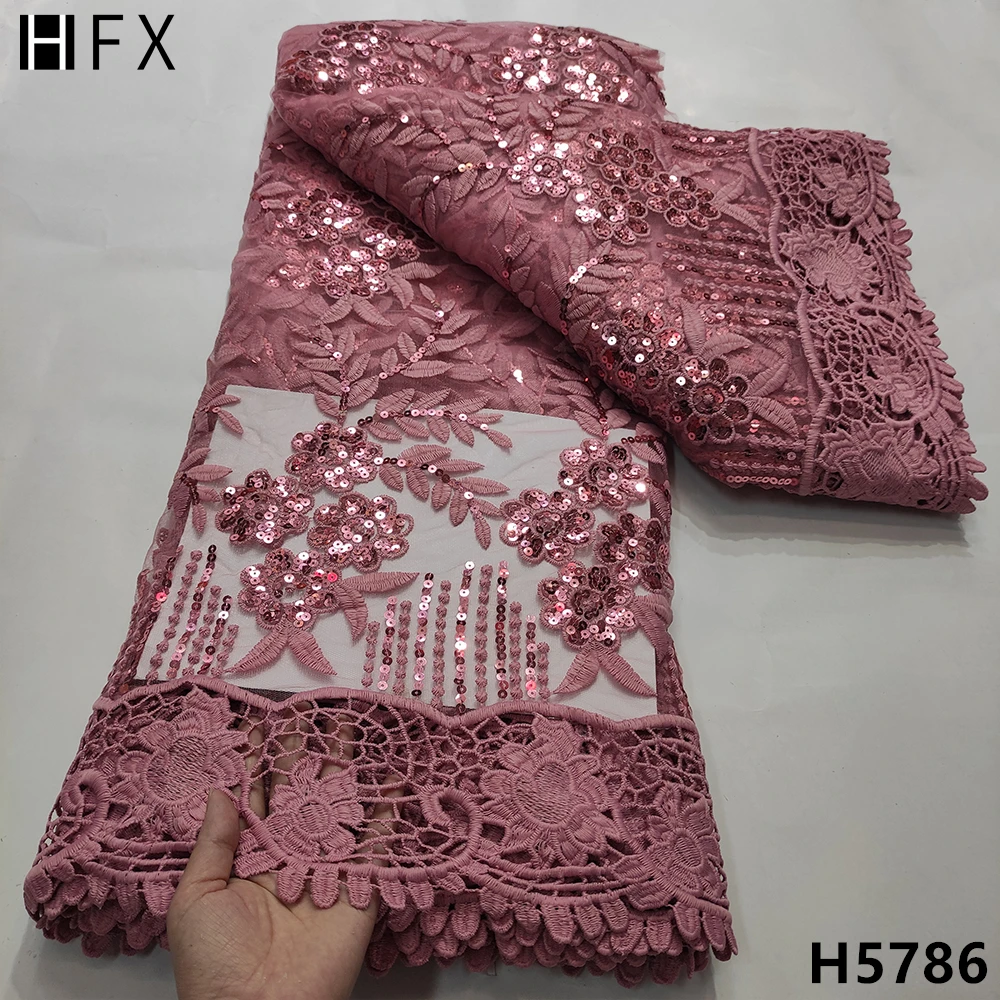 

HFX 2021 блестящая розовая нигерийская сетчатая кружевная ткань, продажа блесток, Высококачественная кружевная ткань asoebi для вечерние него св...