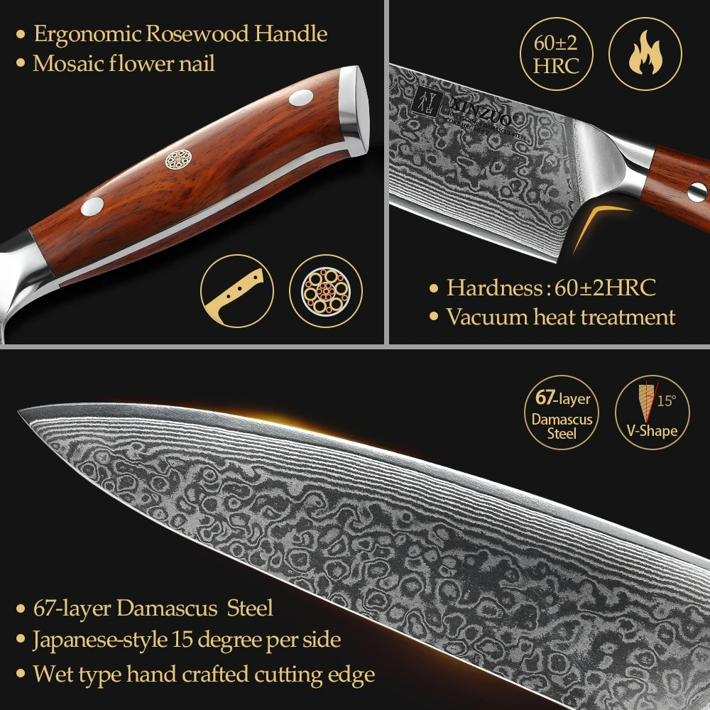 XINZUO 8.5 Inch Chef Knives High Carbon Chinese VG10 67 Layer Damascus Kitchen Knife Stainless Steel Gyuto Rosewood Handle - купить по - Фото №1