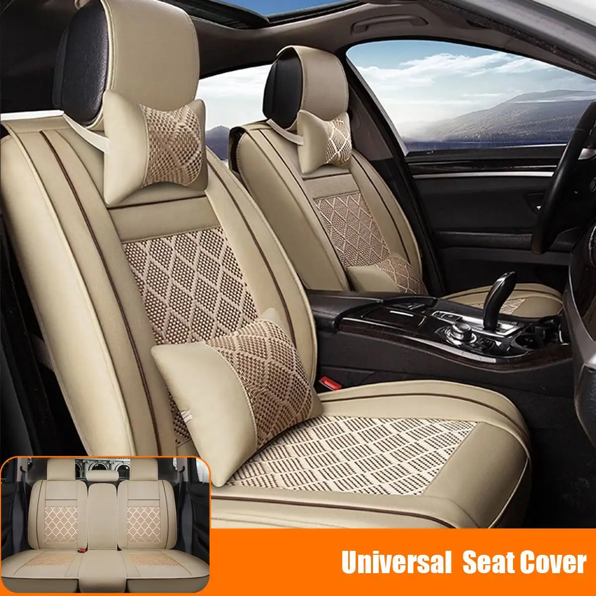 

5 мест, полный комплект, чехол для автомобильного сиденья, Роскошный бежевый Износостойкий чехол для заднего сиденья из искусственной кожи