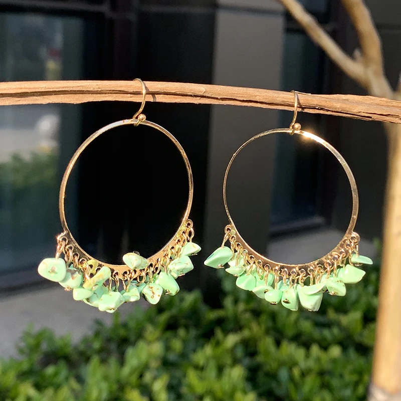 SAY HELLO серьги кольца из бирюзы с неровным камнем подвеска Зелеными камнями