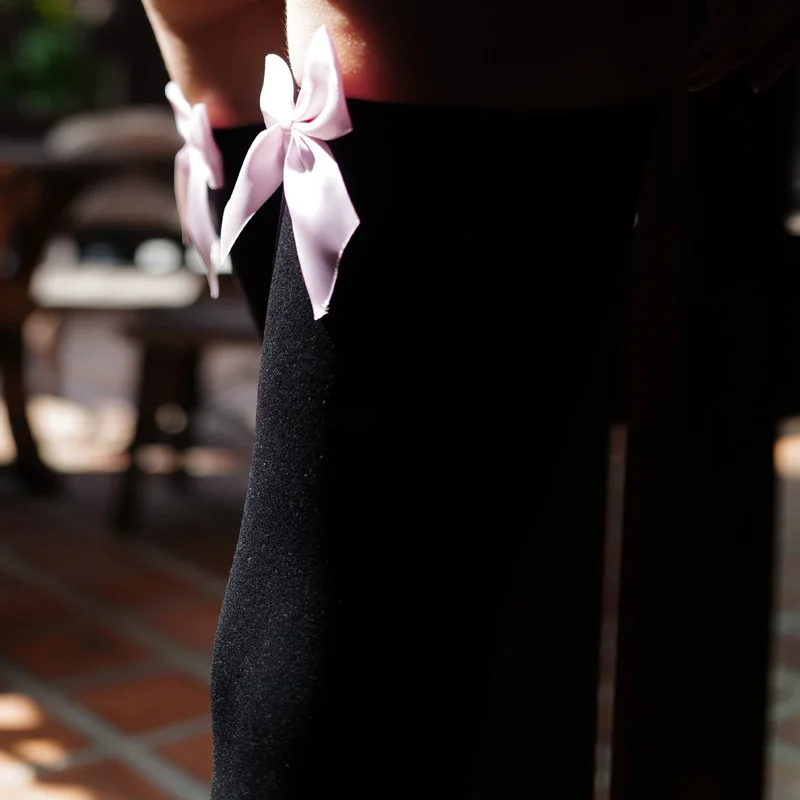 

Sexy Women's Hosiery Pink Bow Stay Up Thigh High Silk Stockings Hose.Ladies Sweet Bow Stockings Pantyhose.2 Colors