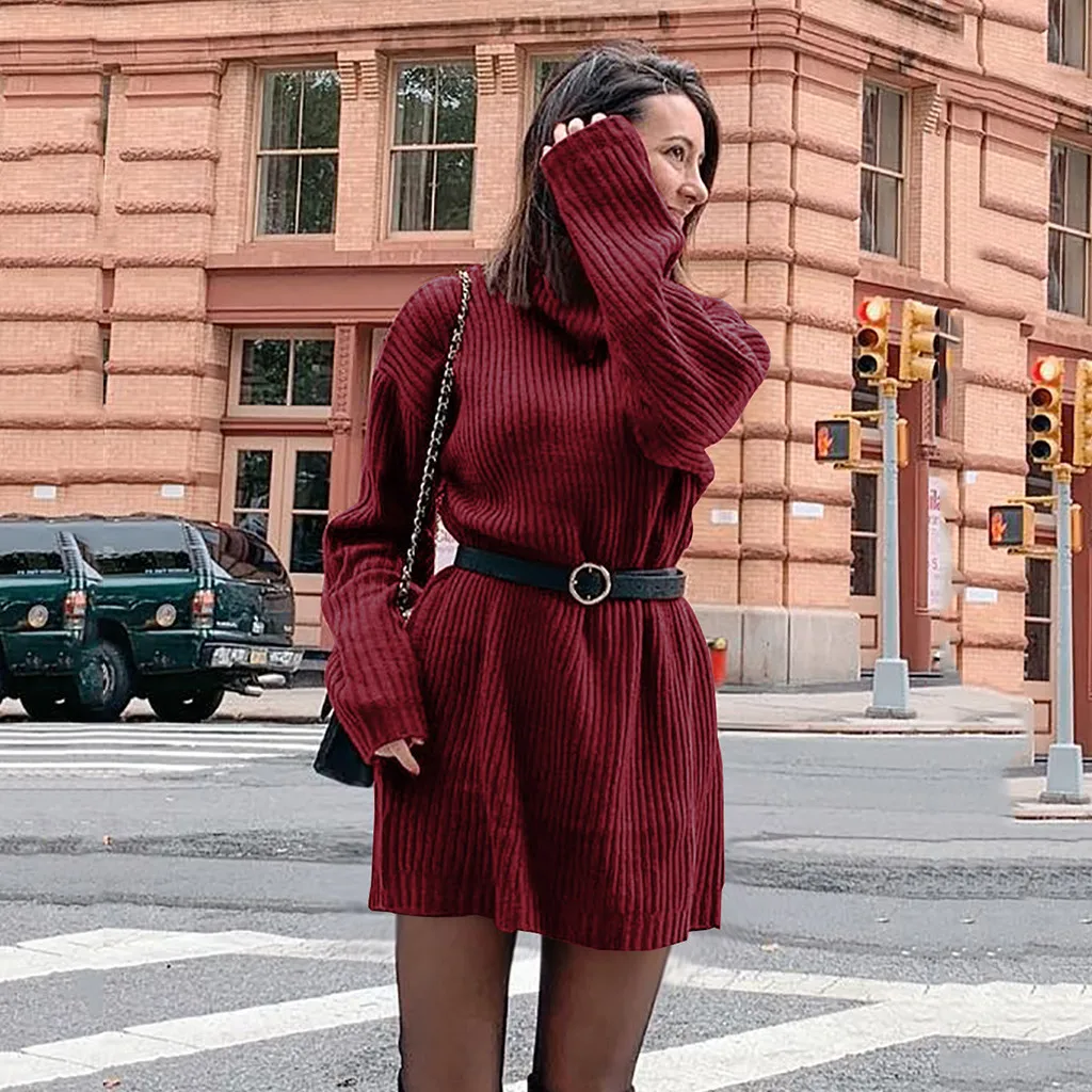 Осень зима женские длинные вязаные свитера повседневный однотонный джемпер