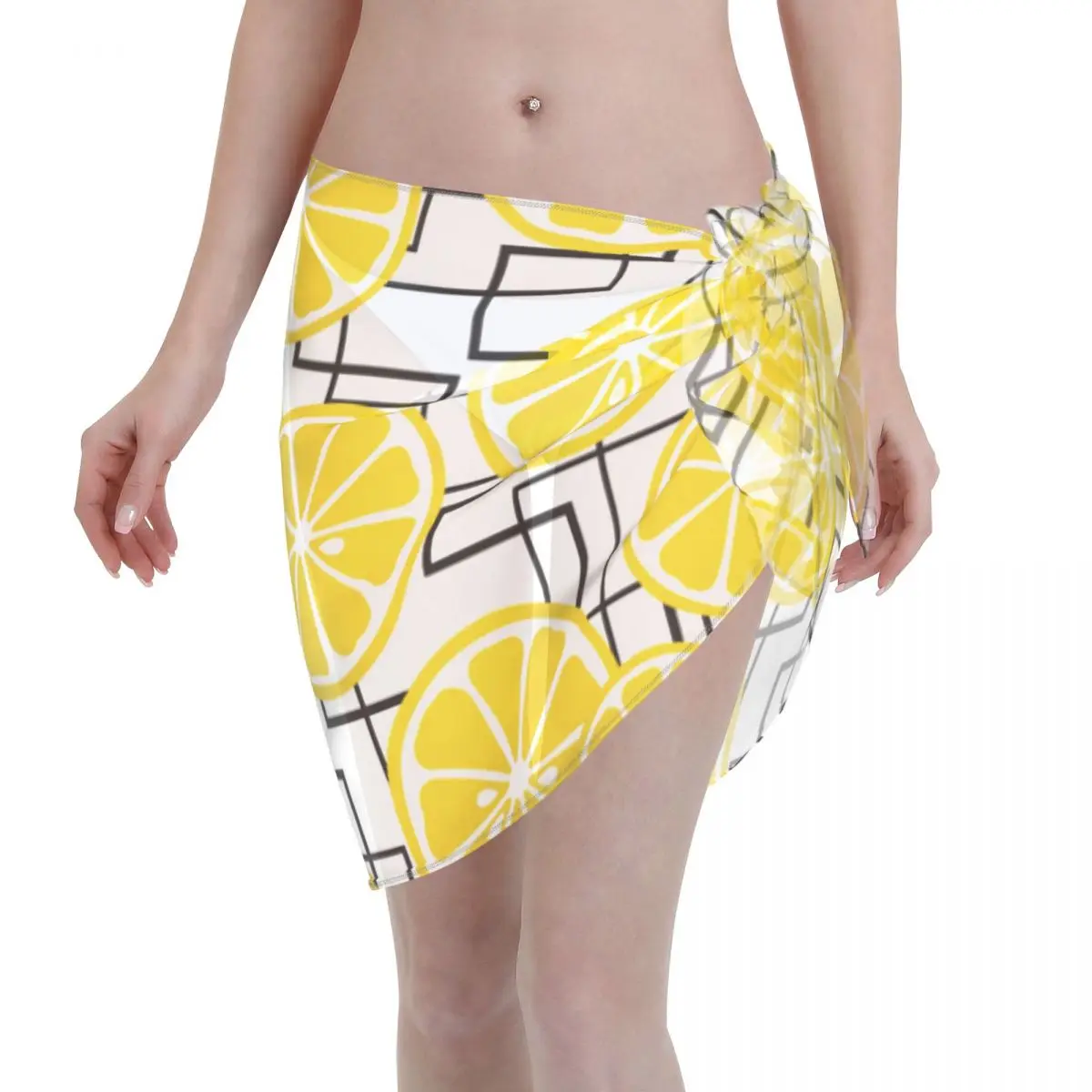 

Sexy Women Beach Swimwear Pareo Scarf Wrap Kaftan Sarong Beach Wear Juicy Lemons On Crossing Lines Bikinis Cover-Ups Skirts
