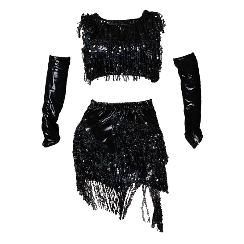 

Женские костюмы для латиноамериканских танцев, пикантная модная одежда для выступлений и танцев, топ с круглым вырезом и юбка с бахромой, 2021