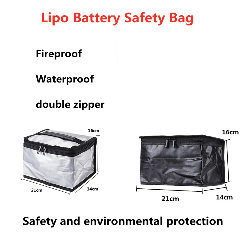

New Lipo Battery Safety Bag Fireproof Waterproof Double Zipper Safety And Environmental Protection 21X16X14cm For RC Drone Car