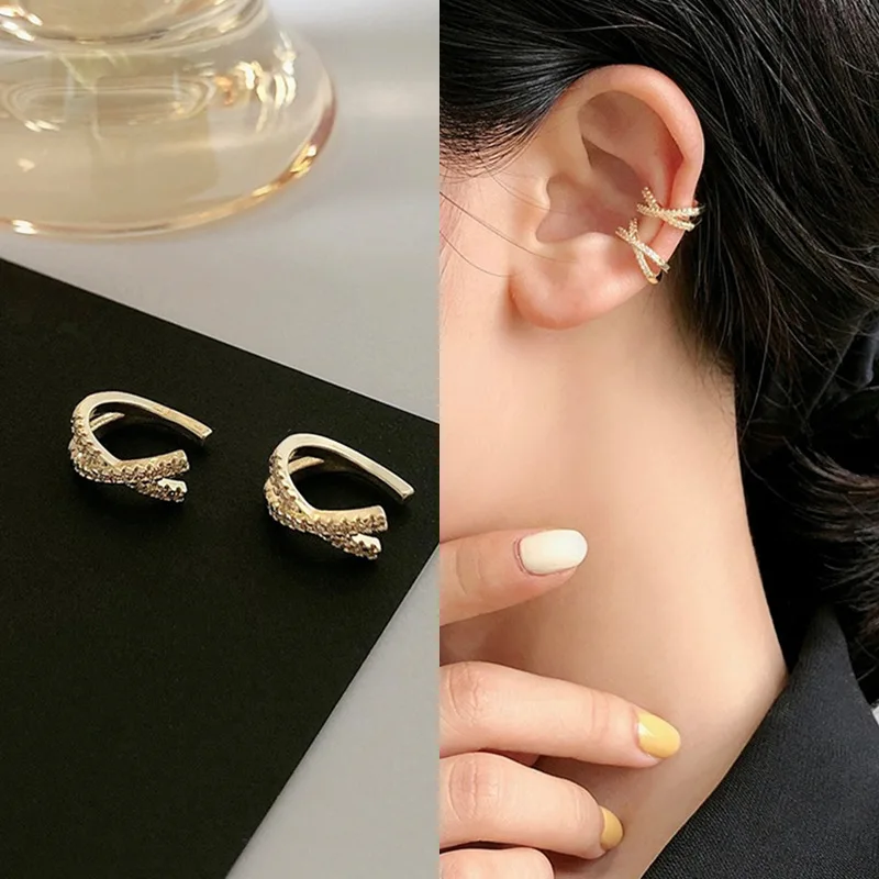 

Exquisite high-quality ear bone clip earrings cold wind super fairy French simple compact zircon spiral ear clip real gold