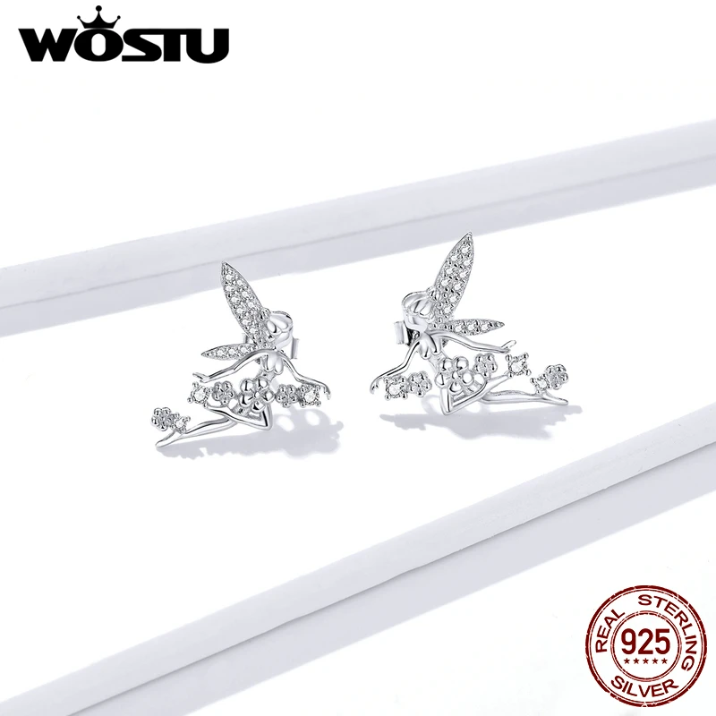 Женские серьги гвоздики WOSTU из 100% стерлингового серебра 925 пробы с цветком